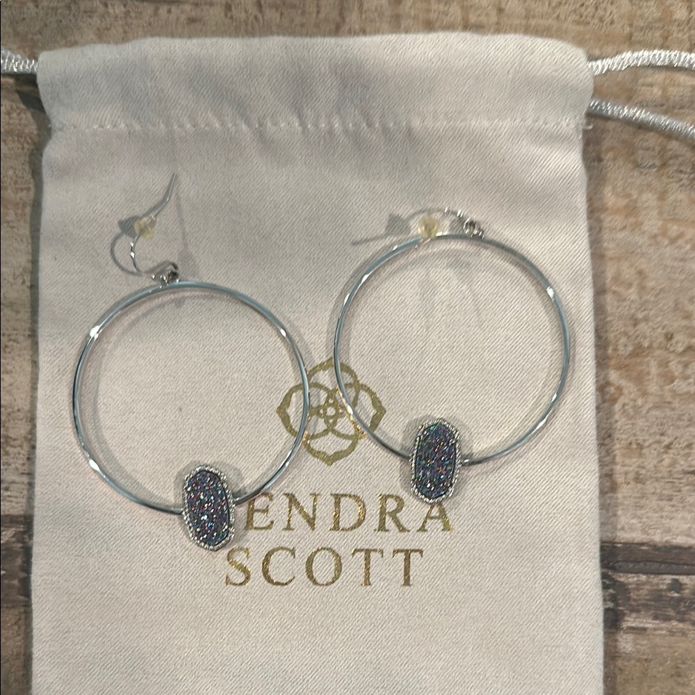 Kendra Scott Silver Hoop Earrings with Iridescent Accents